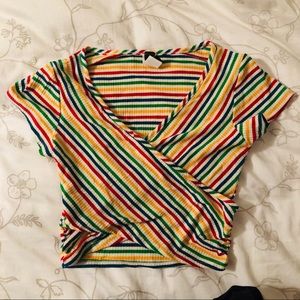 Bright rainbow surplice neck crop top